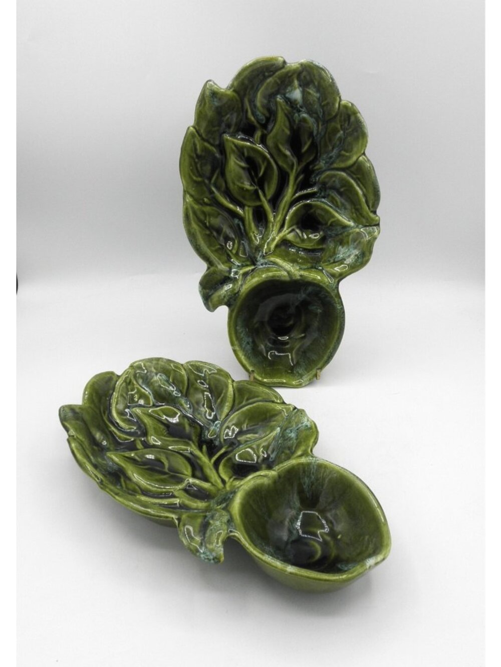 California Pottery USA 113 Green Apple Divided Serving Dish Set of 2 Excellent!
